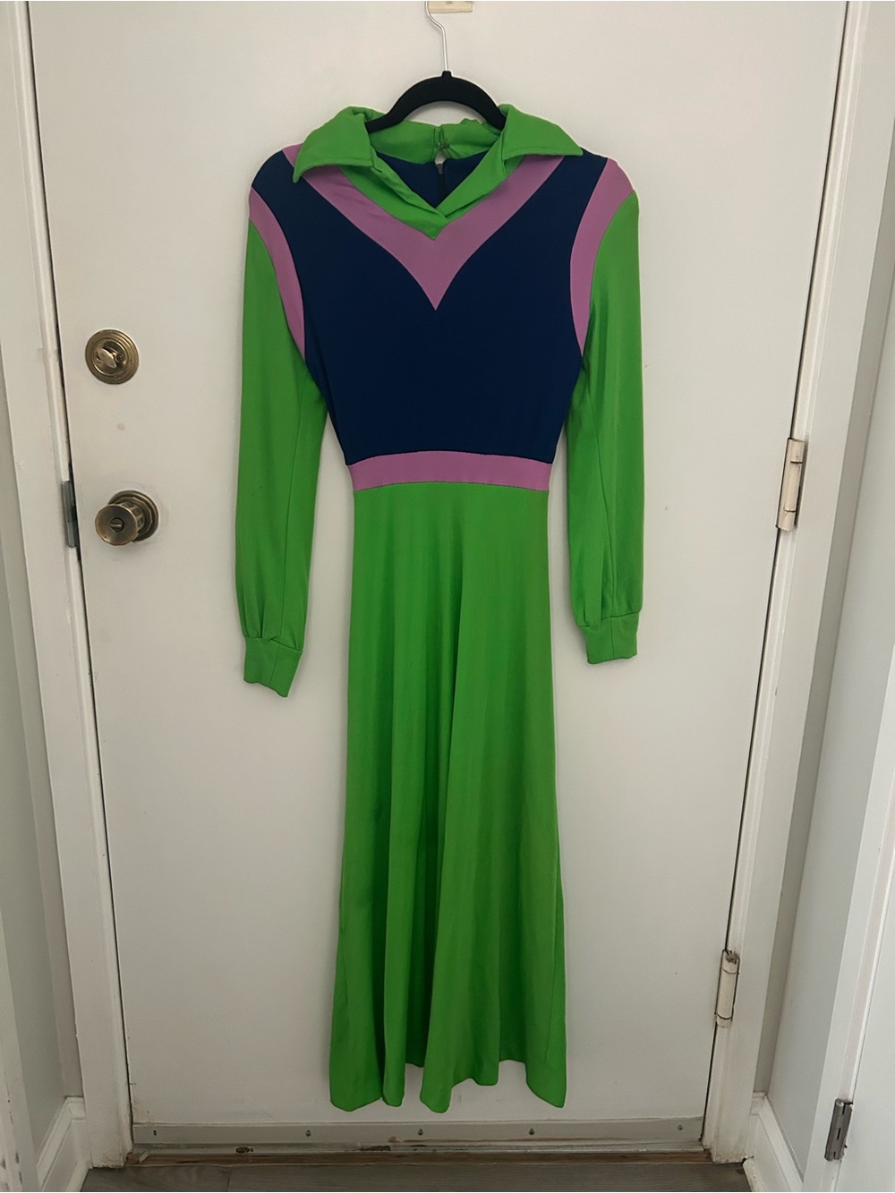70s Colorblock Long Sleeve Maxi Dress